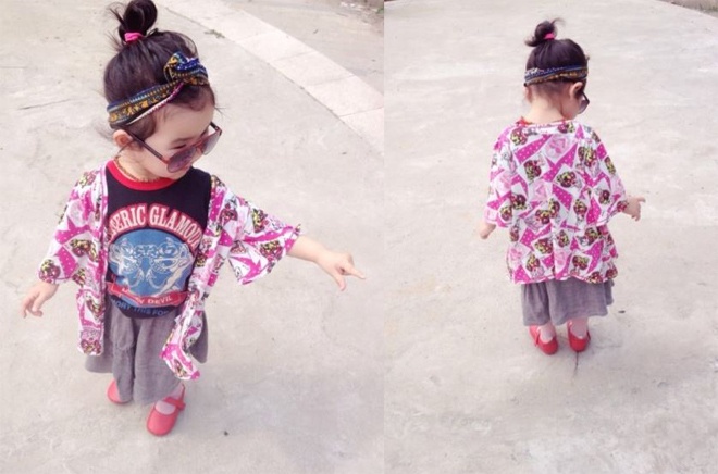 Áo khoác kimono mang đậm dấu ấn xứ hoa anh đào cũng rất được bé con này yêu chuộng khi dạo chơi cùng mẹ khắp phố phường.