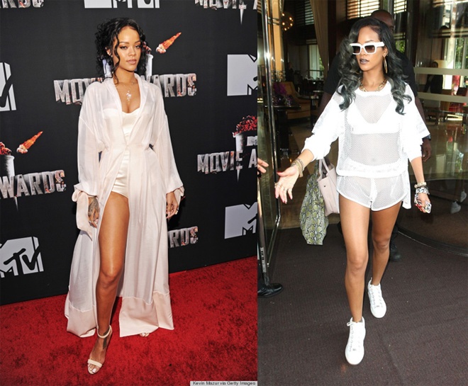 Rihanna cũng là một trong những quý cô sành điệu bậc nhất Hollywood, thế nên kiểu thời trang nóng bỏng này cũng được nữ ca sĩ da màu tận dụng tối đa không chỉ trên thảm đỏ mà trong cả những set đồ street style thường ngày.