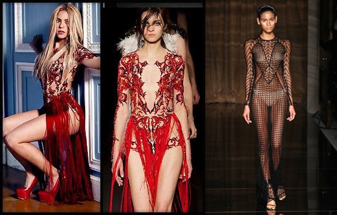Julien Macdonald là một trong những thương hiệu nổi tiếng tận dụng triệt để mọi bí quyết để tăng cấp độ sexy cho người mặc, trong đó có các thiết kế đình đám kết hợp giữa xuyên thấu và nội y nóng bỏng như thế này.
