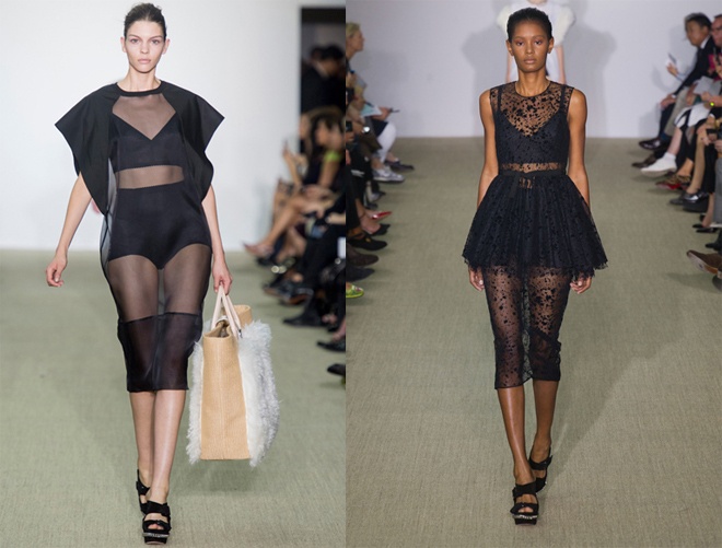 Nội y phổ biến nhất trong các kiểu xuyên thấu mới nhất 2014 là những chiếc quần lót cạp cao đơn sắc, áo ngực bản rộng để gợi cảm vừa đủ mà vẫn đảm bảo thanh lịch, chỉn chu.