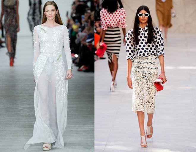 Chất liệu được yêu chuộng nhất cho xuyên thấu mùa này vẫn là sheer, chiffon … nhưng được biến tấu hiện đại, tinh tế hơn khi kết hợp hoàn hảo giữa ren, họa tiết lên trên nền vải trong suốt …