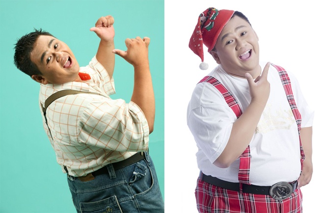 Thời trang yếm cũng là một trong những loại trang phục rất phù hợp với danh hài có ngoại hình mủm mĩm này.