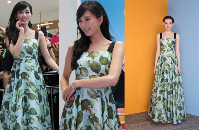 Chiếc váy maxi họa tiết lá cây tinh tế của Christopher Bu giúp mỹ nhân Đài Loan rực rỡ và ấn tượng hơn.