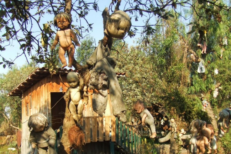 6. Đảo búp bê – Mexico: Một hòn đảo nhân tạo nhỏ gần thủ đô Mexico được đặt tên là “Đảo búp bê” với bàn tay sáng tạo của nghệ sĩ Don Julian Santana. Theo lời đồn, ông đã chứng kiến một bé gái chết đuối tại đây vào năm 1950 và sợ rằng linh hồn cô sẽ ám ảnh hòn đảo, nghệ sĩ này đã treo những con búp bê đồ chơi để tưởng nhớ và làm dịu sự tức giận của cô bé đó. Santana đã đi thu nhập các loại búp bê khác nhau, bất kể tình trạng của chúng như thế nào. Hiện nay, có hơn 1.500 con búp bê được treo trên hòn đảo. Người chủ điều hành địa điểm thu hút rất đông khách du lịch này cho biết linh hồn của bé gái chết đuối vẫn còn ở đó, và vào ban đêm những con búp bê đều có thể di chuyển và nói chuyện với nhau.
