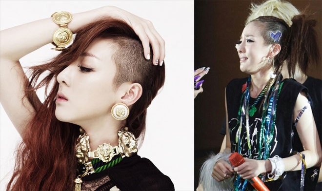 Kết hợp giữa tóc xoăn xù mì với những lọn tóc suông dài óng ả, búi xù hoặc chọn kiểu bất đối xứng như thế này, Dara không hổ danh là cô ca sĩ đi đầu trong phong cách tóc quái chiêu của Kpop.