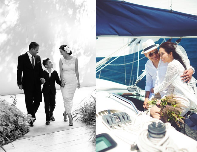 Cùng phong cách với áo dài, các mẫu váy cưới của bà mẹ 1 con xinh đẹp này cũng rất đơn giản và sang trọng.