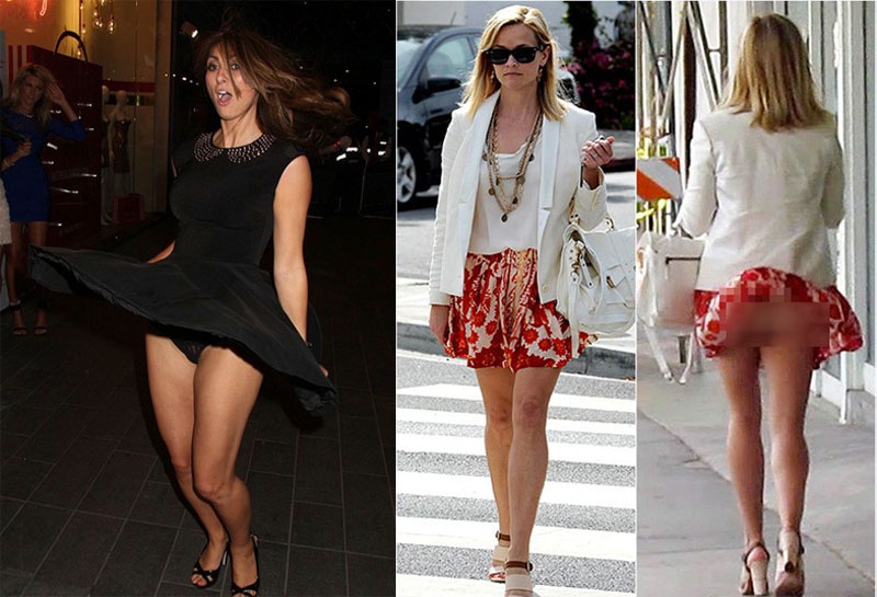  Thường các loại vải phổ biến để may váy xòe đều mỏng, nhẹ để tạo độ bồng và tăng thêm nét đẹp dịu dàng, gợi cảm cho phái nữ. Chính vì vậy, những chiếc váy may bằng chất liệu này cũng dễ bị gió thổi bay gây nên những tình huống “up skirt” đầy nguy hiểm. Các ngôi sao hàng đầu Hollywood khác như Britney Spears, Lindsay Lohan, Luisa Zissman, Reese Witherspoon … cũng đã có lần rơi vào tình huống bẽ bàng này.