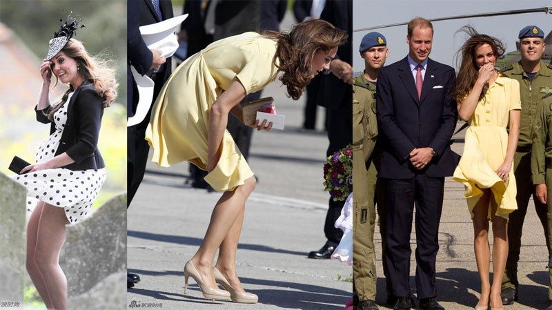 Vẻ mặt ngượng ngùng đáng yêu của công nương Kate Middleton khi gặp phải tình huống “tế nhị” vì váy và gió trước đám đông trong những chuyến công du cùng hoàng tử William.