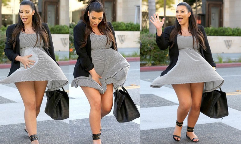 Cô Kim “siêu vòng ba” cũng có lúc phải đỏ mặt vì chiếc váy “phản chủ” khi đi dạo trên phố.