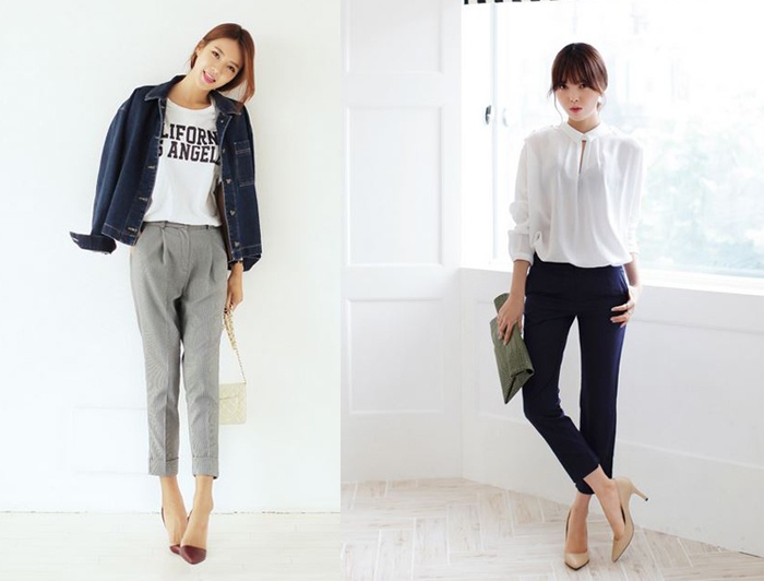 Các loại quần lưng thấp sẽ giúp các nàng dáng quả táo dễ thở hơn vì không bị thắt chặt vòng eo. Đồng thời nên chọn kiểu quần suông, ống nhỏ và có gấu quần cao quá mắt cá chân để “ăn gian” thêm vài cm chiều cao.