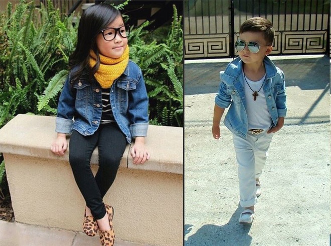 Áo blazer, denim cũng được các nhóc tì nô nức mang xuống phố, để trông thật hiện đại, năng động.