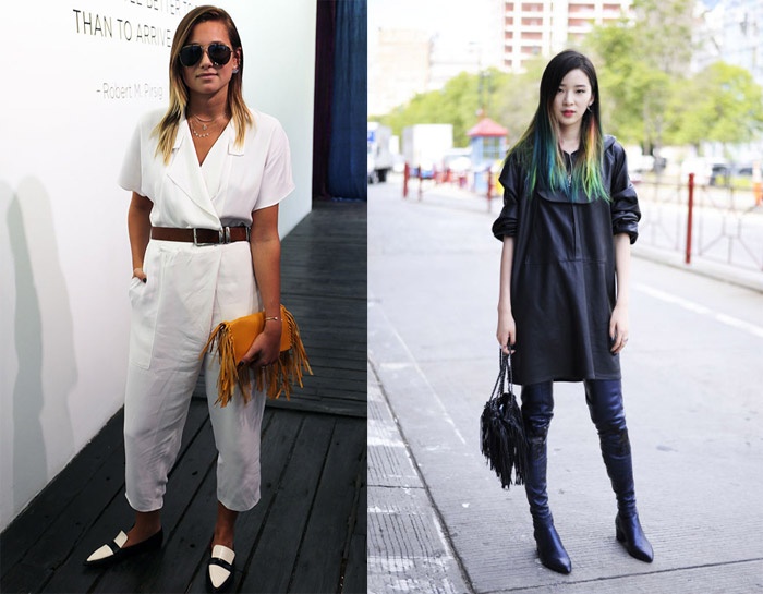  Mùa xuân hè năm nay cũng chứng kiến sự lên ngôi của các loại túi xách dây tua rua quyến rũ, bằng chứng là hàng loạt khách mời đẳng cấp đã mang chúng đến Tuần lễ Thời trang New York 2015.