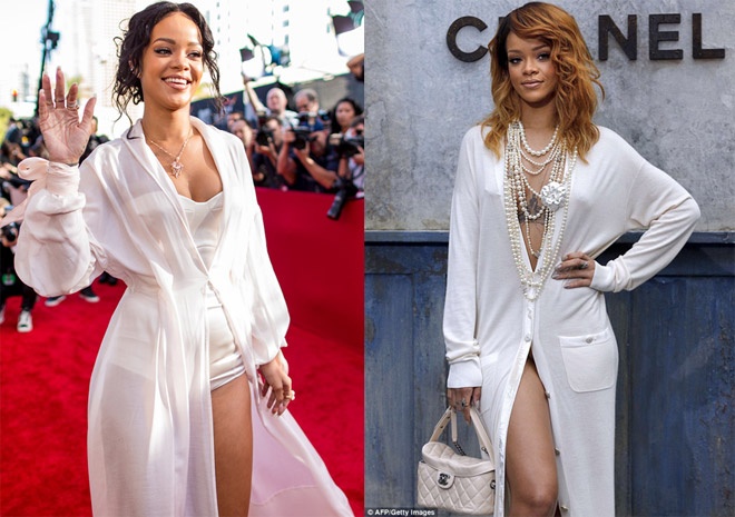 Rihanna cũng là 1 trong những người đẹp mở màn cho xu hướng khoe nội y và diện áo ngủ đang “làm mưa làm gió” trên làng thời trang và làng sao đình đám quốc tế.
