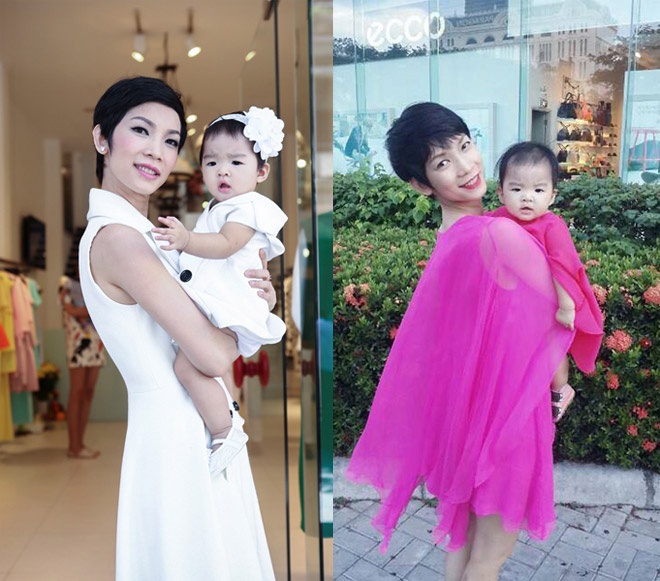 Đồ đôi luôn thể hiện sự bền chặt của tình mẫu tử, vì vậy không ít lần bé Thỏ được diện trang phục có màu sắc, kiểu dáng khá tương đồng với mẹ. Và hầu như mỗi lần diện trang phục “ton sur ton” đều là khoảng khắc hạnh phúc, đẹp nhất của bé với bà mẹ nổi tiếng trong làng thời trang Việt. 