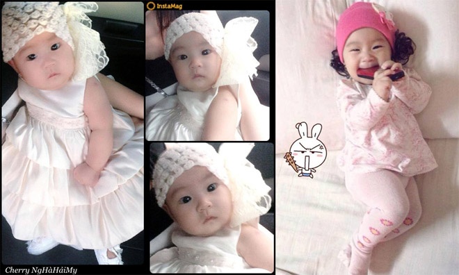 Trong khi đó, các loại mũ len trùm đầu giúp hai gò má phím của cô bé thêm tròn trịa, dễ yêu.