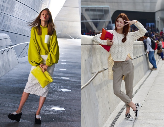 Dường như mốt over size đang làm mưa làm gió trên phố phường xứ kim chi, bởi đi đâu, bạn cũng dễ dàng bắt gặp các kiểu mix, match thật đa dạng, cuốn hút với áo, váy phom rộng.