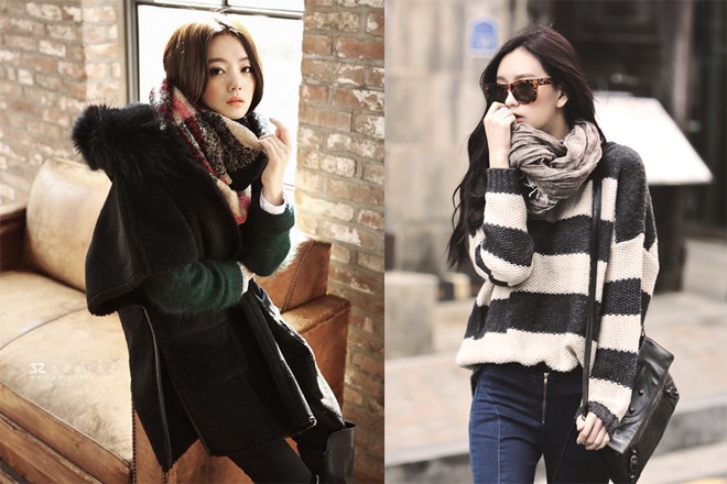 2. Choàng khăn thành nhiều vòng qua cổ. Cách thắt khăn choàng này cũng không quá cầu kỳ, nhưng lại có thể giúp bạn vừa che chắn cơ thể khỏi gió rét, vừa làm duyên.