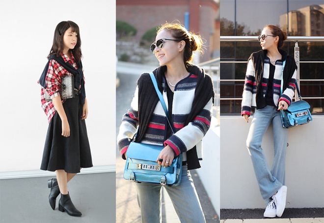 7. Dùng áo khoác làm khăn choàng. Chỉ cần một chút sáng tạo, bằng cách choàng 2 phần tay chiếc áo cardigan qua vai và thắt lại, bạn đã sở hữu ngày một kiểu khăn choàng đông khác biệt và nổi bật.