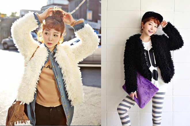 Ngoài trend coat, những chiếc áo len bông xù cũng đang khiến giới fashionista thế giới điên đảo, và vì vậy cũng rất dễ bắt gặp kiểu áo khoác dễ thương này trên phố xứ Hàn, vốn sành điệu và bắt nhanh nhịp mốt không kém bất kỳ lãnh địa thời trang nào khác.