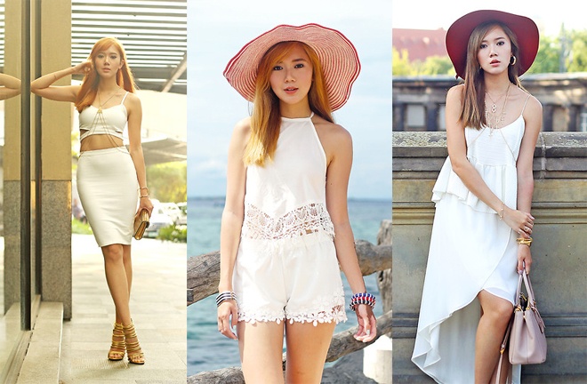 White on white theo kiểu của Camillie C không hề đơn điệu và nhàm chán, vì dù rất đơn giản về kiểu dáng nhưng fashionista 9X luôn biết cách tạo điểm nhấn qua phụ kiện giày, trang sức, clucth, túi xách …, hoặc qua các đường cut-out, xuyên thấu gợi cảm và thu hút.