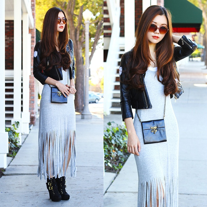 10. Bốt đen, váy tua rua. Mùa đông năm nay tràn ngập những sợi dây tua rua duyên dáng và đầy sức hút, vì vậy đừng bỏ qua những kiểu váy tua rua thật nữ tính. Đây cũng là kiểu trang phục rất dễ kết đôi với nhiều loại giày, từ cao gót gợi cảm, sang trọng cho đến bốt trẻ trung, năng động.