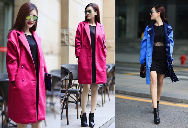 4. Bốt đen, trend coat và váy màu sáng. Một gợi ý thú vị khác dành cho những cô nàng mê màu sắc và muốn thật rực rỡ trong tiết trời u ám mùa đông từ fashionista Yuzi K và SE7EN. Để luôn tươi trẻ, tràn sức sống, bạn có thể kết hợp váy màu sáng, màu neon phía trong với trend coat màu tối phía ngoài, hoặc ngược lại trend coat rực rỡ và váy màu tối phía bên trong.