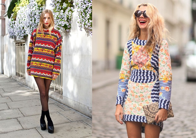 Đơn giản hơn, những chiếc đầm len hoặc vải bông chần phom suông sặc sỡ sắc màu sẽ giúp mang không khí  giáng sinh, năm mới thật vui tươi, hứng khởi vào chốn văn phòng.