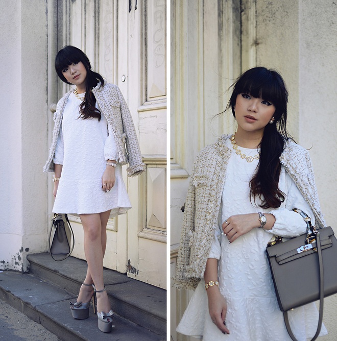 Nếu yêu thích phong cách đơn giản, ấn tượng, bạn hãy thử cách mix, match giữa váy suông đơn sắc với các kiểu áo khoác nổi bật, kết hợp thêm trang sức, phụ kiện lạ mắt … để thật cuốn hút giữa không gian tiệc đêm rộn rã.