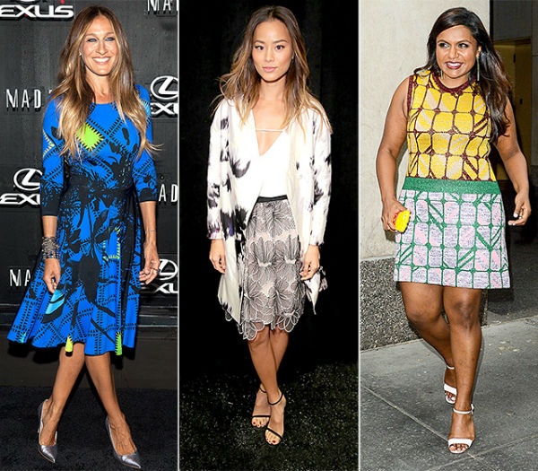 4. Họa tiết hỗn hợp: Với những trang phục họa tiết hỗn hợp được các sao như Sarah Jessica Parker, Jamie Chung hay Mindy Kaling... diện trên đường phố và thảm đỏ, xu hướng thời trang này bắt đầu lên ngôi trong năm 2014. 