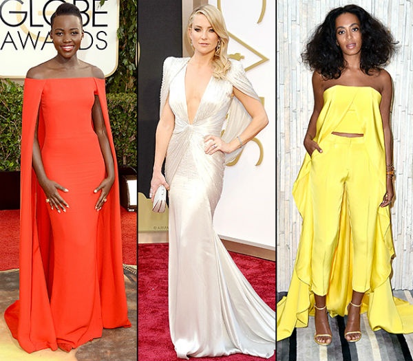 6. Capes: Những thiết kế không tay mang âm hưởng quý tộc giúp các sao thêm thu hút cả trên thảm đỏ lẫn khi dạo phố. Xu hướng cape được các ngôi sao áp dụng nhiều nhất là váy không tay truyền thống đắp thêm phần tay giả hài hòa, thường theo chân mỹ nhân lên thảm đỏ để đem đến nét kiêu sa, quyền quý.
