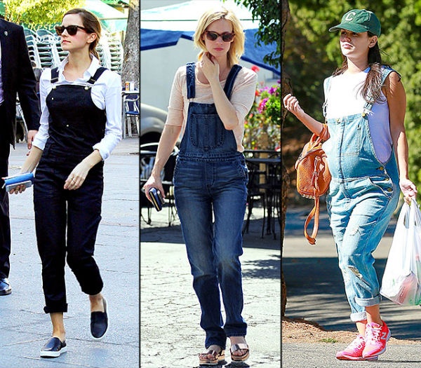 7. Yếm liền quần: Overall là kiểu trang phục yếm liền quần có 2 dây đeo vai bắt chéo ở sau lưng đơn giản và mang lại sự thoải mái cho người mặc. Xu hướng này năm nay bùng nổ với denim và giày thể thao rất được các sao ưa chuộng, trong đó có Emma Watson, January Jones và Rachel Bilson.