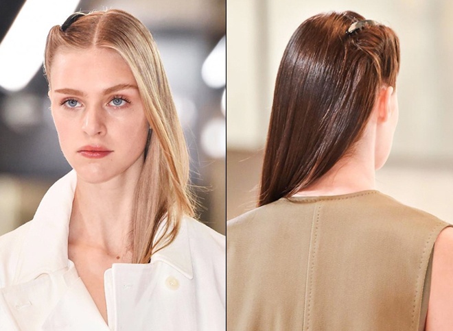 6. Cài tóc thập niên 70. Phong cách thời trang cổ điển, quý phái trong những năm 70 của thế kỉ trước tiếp tục là nguồn cảm hứng cho kiểu phụ kiện tóc năm tới. Dùng cài tóc đơn sắc, bản trơn trên tóc mái và để lệch đuôi tóc qua một bên vai sẽ mang lại vẻ đẹp vừa cổ điển vừa năng động cho những cô nàng hiện đại.