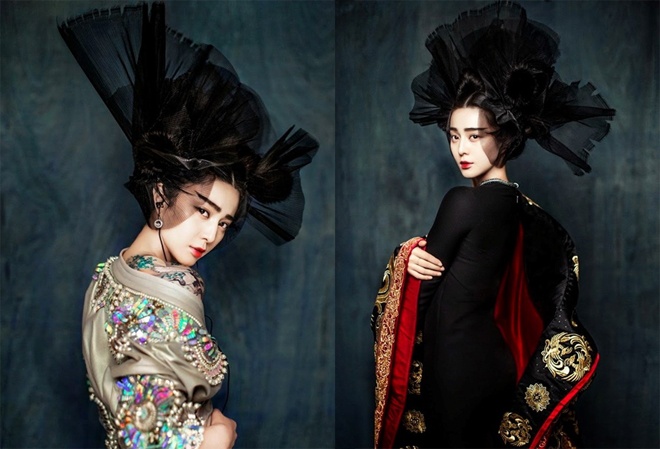 Với tạo hình mang âm hưởng văn hóa Trung Hoa, đôi môi tô son đỏ theo kiểu Geisha và nước da trắng sứ không tì vết, Phạm Băng Băng khoe trọn vẻ đẹp rực rỡ, quyến rũ khó lẫn với bất kỳ mỹ nhân Hoa ngữ nào.