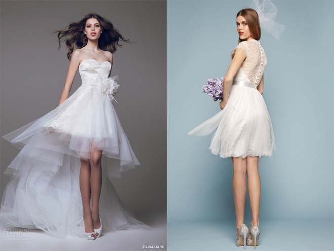 Ngoài các kiểu váy cưới dài tha thướt, những thiết kế váy ngắn trẻ trung, hiện đại cũng rất được cô dâu cá tính yêu chuộng. Khi chọn váy ngắn, hãy lưu ý đến vóc dáng của bạn. Trong khi những cô dâu chân dài tha hồ làm đẹp với đủ loại váy ngắn xinh xắn, thì các cô nàng bé nhỏ, chân ngắn cần chọn kiểu váy cưới có độ dài trên gối để trông cao ráo, thon gọn hơn.