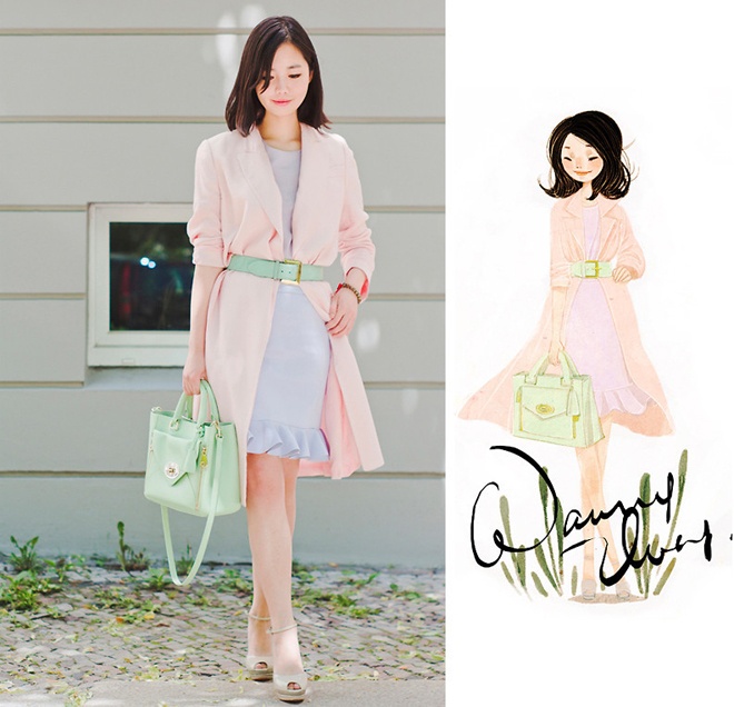  Các gam màu pastel được cô nàng phối hợp không khác gì một bức tranh dịu mát và ngọt lịm.