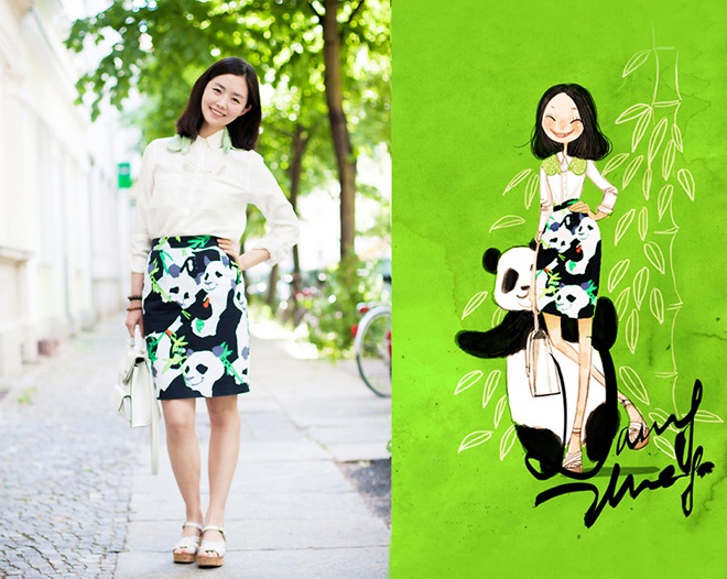 Các họa tiết lạ mắt trên nền vải đơn sắc cũng là bí quyết để Nancy mặc thật đẹp và độc trên phố, và bạn hoàn toàn có thể “copy” lẫn nâng cấp street style kiểu này theo hướng chọn những họa tiết yêu thích cho riêng mình.
