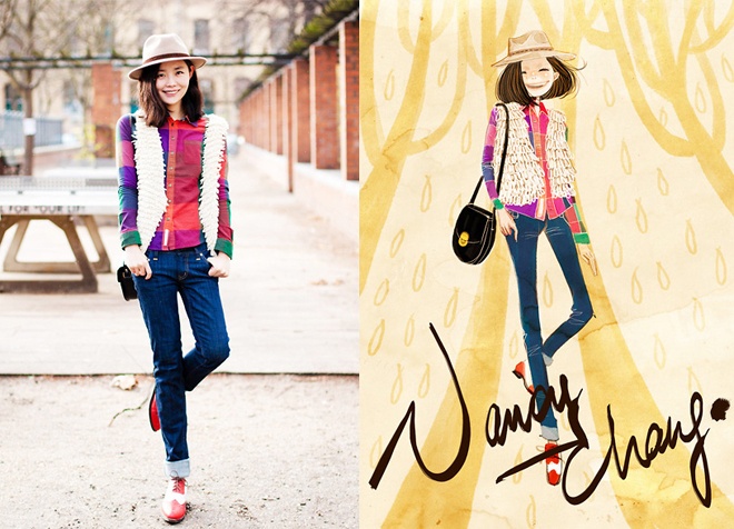 Nancy cũng rất có duyên khi hóa thân thành cô nàng thành thị trẻ trung, tươi rói trong gió đông.