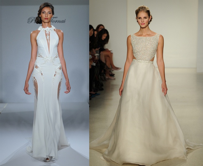 Các đường cut – out được vận dụng không giới hạn trên phần thân váy, có thể là khoảng cắt rộng khoe lưng ong, cũng có khi là đường cắt nhỏ ở phần eo thon hay kết hợp cùng chất liệu vải xuyên thấu tạo thành những khoảng hở nhẹ nhàng và gợi cảm dọc suốt phần thân váy.