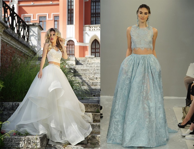 Đồng thời, phần váy phía dưới sẽ được may cao trên rốn để tạo nên khoảng hở vừa phải giúp cô dâu khoe khéo gu thời trang sành điệu nhưng vẫn đảm bảo được nét đẹp thanh lịch và phát huy tác dụng tăng chiều cao đáng kể cho người mặc.