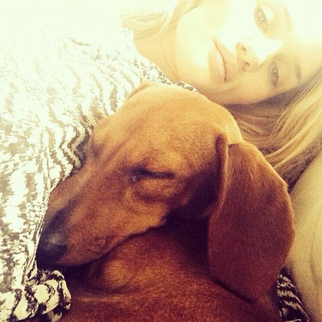 7. Chụp cùng thú cưng. Rosie Huntington Whiteley, Kate Upton … rất yêu thú cưng và luôn mang chúng vào các bức ảnh tự sướng của mình.