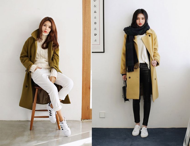 Những chiếc áo trend coat bằng vải dạ màu sáng như hồng, xanh, vàng chanh, xanh rêu … cũng đang rất được yêu chuộng trong mùa đông qua, và cả xuân này nếu bạn phối khéo léo cùng áo len, váy dạ, quần skinny và giầy bốt.