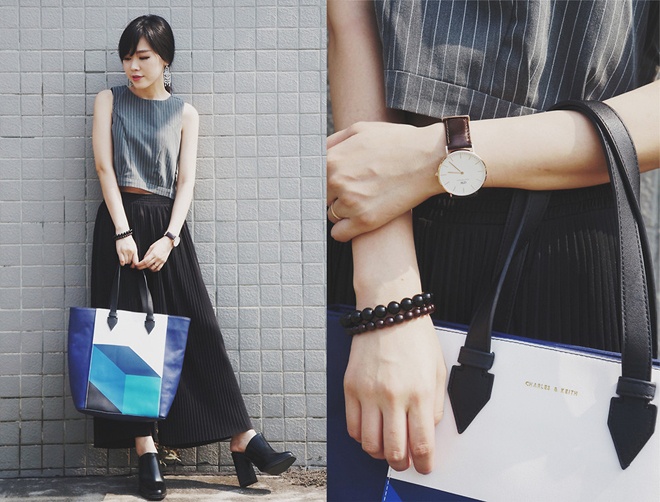  Cao tay hơn, cách phối sọc dọc và sọc dọc như Magic Yang sẽ là một gợi ý thú vị. Để an toàn với set đồ dạng này, bạn có thể chọn kiểu trang phục crop top hoặc thêm sợi dây nịt cùng màu để tạo điểm nhấn ở vòng eo.