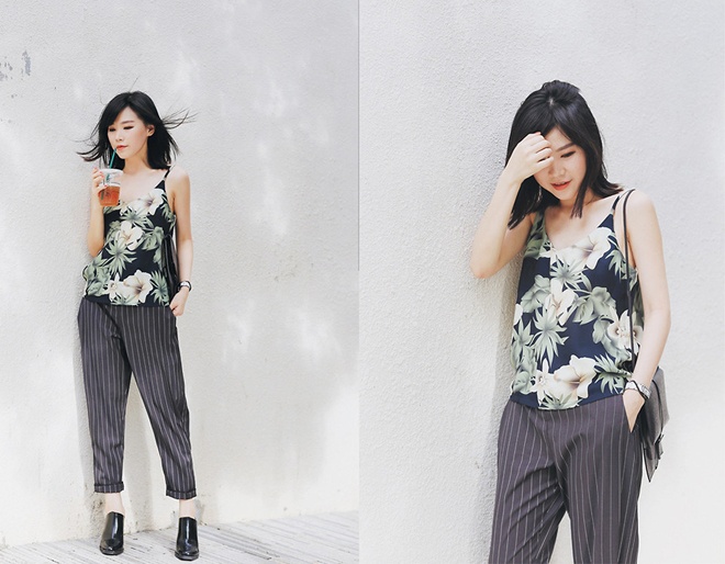 Phối sọc dọc với họa tiết hoa cùng bảng màu cũng rất được lòng các fashionista chuyên nghiệp.