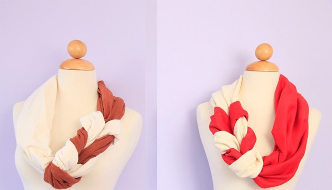 Thao tác tương tự với phần khăn màu nâu sậm. Sau khi hoàn tất, tiếp tục nối 2 cạnh trắng và nâu lại với nhau bằng keo ủi vải và bàn là.