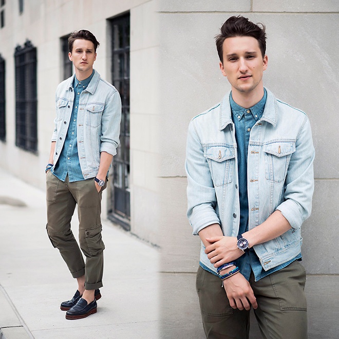 Layer denim on denim cũng là cách hay để tha hồ đốn tim phái đẹp trên phố đông.