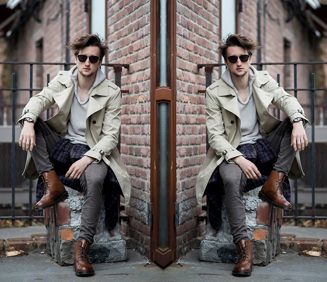  Hay dùng đặc trưng mạnh mẽ, bụi bặm của trend coat để tăng thêm nét nam tính cho set đồ layer độc đáo với áo len. Cách mix, match layer nhiều tầng lớp như thế này sẽ giúp phái mạnh vừa sành điệu vừa cuốn hút trên phố phường lẫn trong công sở.