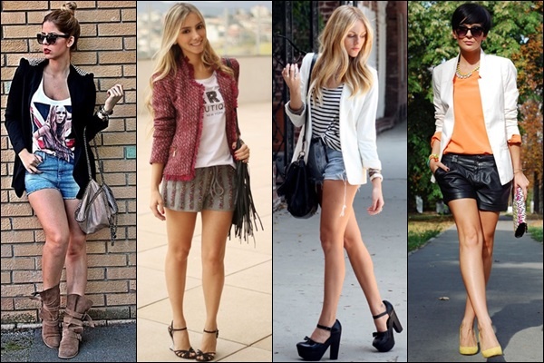 2. Với quần shorts: Một cô nàng trẻ trung, cá tính thì không thể nào bỏ qua cách mix blazer cùng với quần short. Nó sẽ mang lại cho bạn vẻ ngoài năng động, khoe được lợi thế đôi chân của bạn.