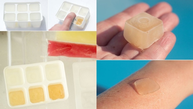 Để tăng hiệu quả làm dịu và mau lành vết thương, bạn có thể làm đông đá dung dịch nước ép lô hội, sau đó dùng đá viên lô hội này thoa nhẹ nhàng lên vùng da bị bỏng rộp vì nắng nóng.