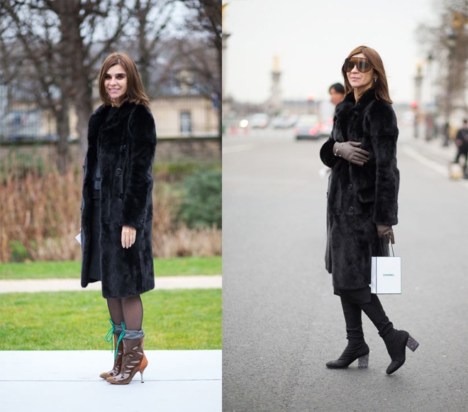 Tổng Biên tập Vogue Paris sành điệu với hàng loạt set đồ street style kết hợp áo khoác lông nhung thanh lịch.