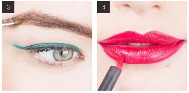 Dùng cọ vẽ đường lông mày và lưu ý nên chọn phấn sáng hơn màu lông mày nhằm tạo nét đẹp càng tự nhiên càng tốt. Cuối cùng thoa son có màu thật tươi tắn như đỏ, hồng, cam… giúp khuôn mặt thêm sáng bừng, rực rỡ.